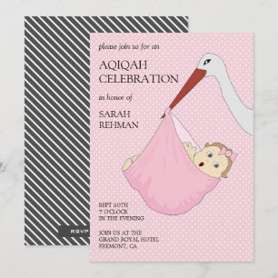 Invitation Jolie Fille Rose Bébé Aqiqah