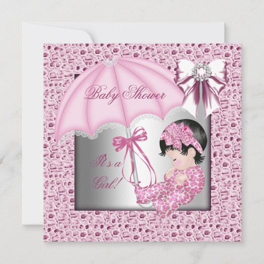 Invitation Jolie Fille Rose Bébé Blanc Shower (Devant)
