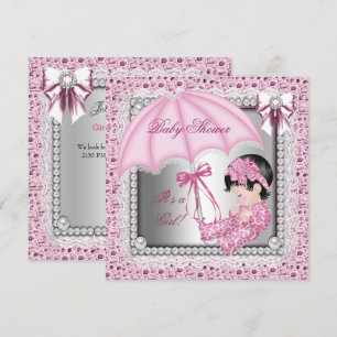 Invitation Jolie Fille Rose Bébé Blanc Shower