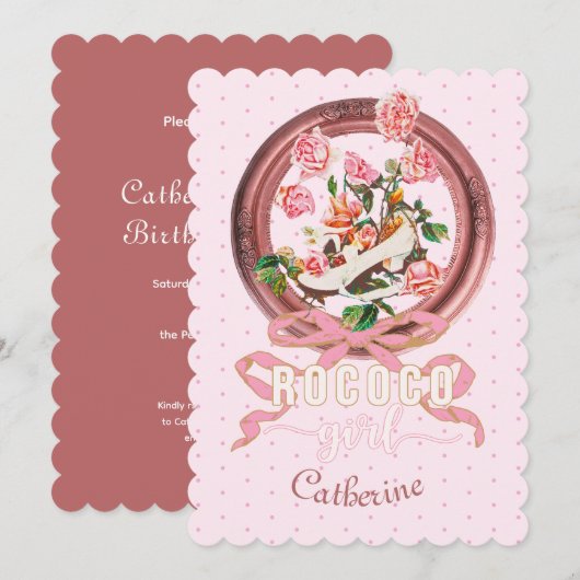 Invitation Jolie Fille Rose Classique Rococo Chaussure Arc (Devant / Derrière)