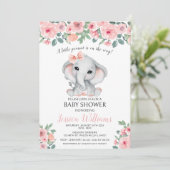 Invitation Jolie fille rose éléphant petit baby shower cacahu (Debout devant)