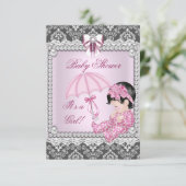 Invitation Jolie fille rose gris Baby shower Damas (Debout devant)