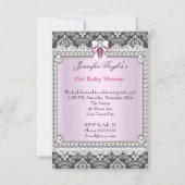 Invitation Jolie fille rose gris Baby shower Damas (Dos)