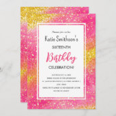 Invitation Jolie fille rose Parties scintillant or Anniversai (Devant / Derrière)