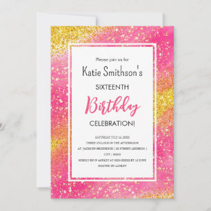 Invitation Jolie fille rose Parties scintillant or Anniversai