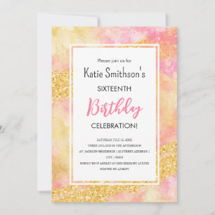 Invitation Jolie fille rose Parties scintillant or Anniversai