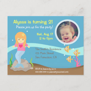 Invitation Jolie Fille Sirène Sous-Marine Photo de Fête d'Ann