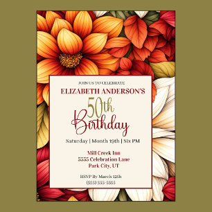 Invitation Jolie Fleur Dahlia d'Automne 50e Anniversaire