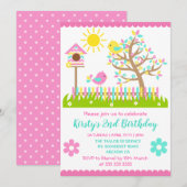 Invitation Jolie fleur d'arbre d'été Oiseaux Anniversaire Fêt (Devant / Derrière)