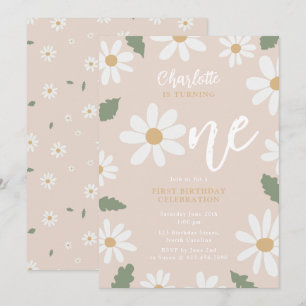 Invitation Jolie Fleur de Marguerite Fille 1er Anniversaire R