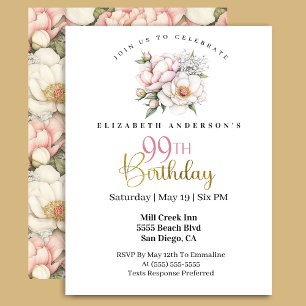 Invitation Jolie Fleur de Pivoine Rose Clair Anniversaire 99 