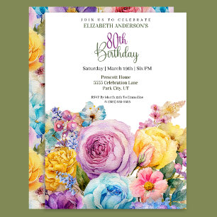 Invitation Jolie Fleur de Printemps à l'Aquarelle pour 80ème 