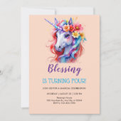 Invitation Jolie fleur licorne anniversaire (Devant)