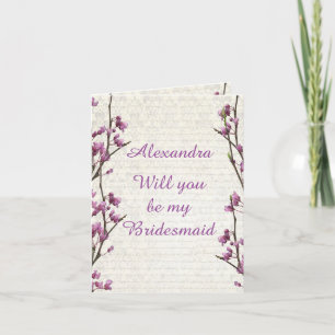 Invitation Jolie fleur mauve serez-vous ma servante