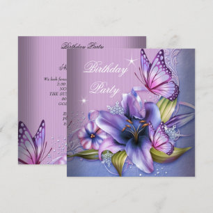 Invitation Jolie Fleur Papillon Rose Violet Anniversaire