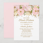 Invitation Jolie Fleur Rose Pâle Or Douze Ans (Devant / Derrière)