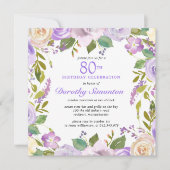 Invitation Jolie Fleur Rustique Violette 80e Anniversaire (Devant)