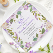 Invitation Jolie Fleur Rustique Violette 80e Anniversaire
