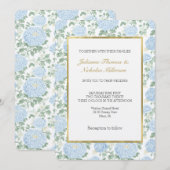 Invitation Jolie Fleurs Blanches Bleu Clair Mariage (Devant / Derrière)