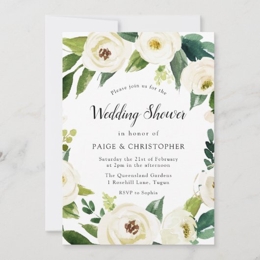 Invitation Jolie Fleurs Blanches Couples Wedding shower (Devant)