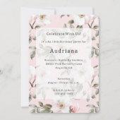 Invitation Jolie Fleurs Blanches Rose Anniversaire (Devant)