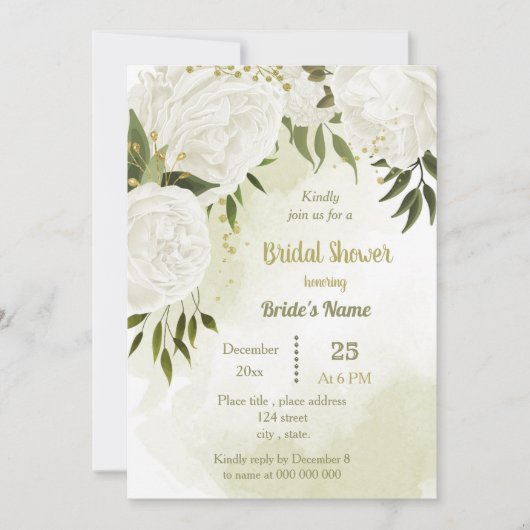 Invitation jolie fleurs blanches verdure douche nuptiale (Devant)