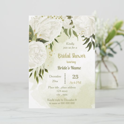 Invitation jolie fleurs blanches verdure douche nuptiale (Debout devant)