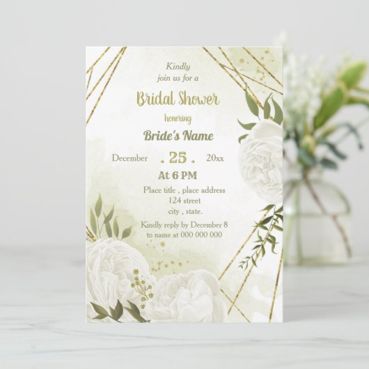 Invitation jolie fleurs blanches verdure douche nuptiale (Debout devant)
