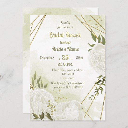 Invitation jolie fleurs blanches verdure douche nuptiale (Devant / Derrière)