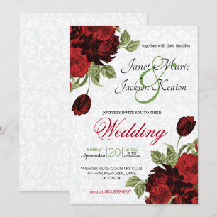 Invitation Jolie Fleurs de Mariage Rouge Foncé