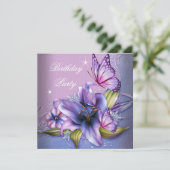 Invitation Jolie Fleurs de papillon rose violet Anniversaire (Debout devant)