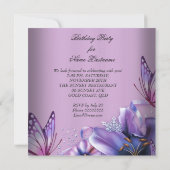 Invitation Jolie Fleurs de papillon rose violet Anniversaire (Dos)