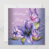 Invitation Jolie Fleurs de papillon rose violet Anniversaire (Devant)