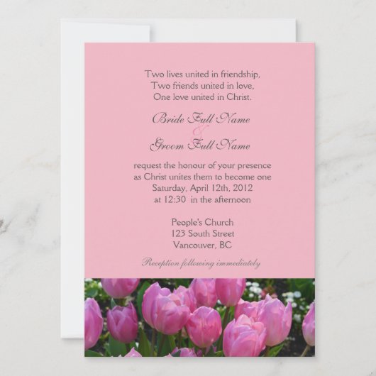 Invitation Jolie fleurs rose printemps tulip mariage chrétien (Devant)