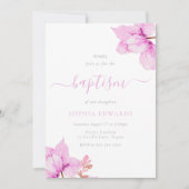 Invitation Jolie Fleurs Roses Bébé Filles Baptême (Devant)