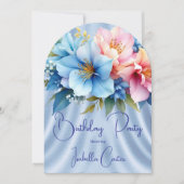 Invitation Jolie Fleurs Roses Bleues Anniversaire (Devant)