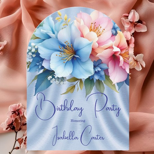 Invitation Jolie Fleurs Roses Bleues Anniversaire