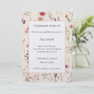 Invitation Jolie Fleurs Roses Rouge Violet Anniversaire