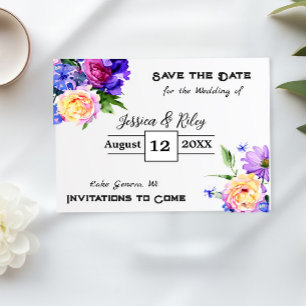 Invitation Jolie fleurs violettes florales Enregistrer la dat
