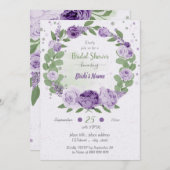 Invitation Jolie fleurs violettes vert couronne douche nuptia (Devant / Derrière)