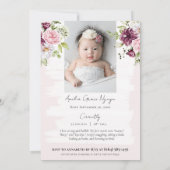 Invitation Jolie Floraison Rose pour la Première année de Béb (Dos)