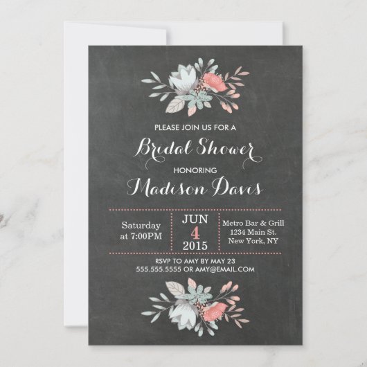 Invitation Jolie Floral Chalkboard Bridal Showinvitations (Devant)