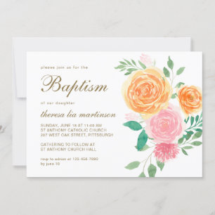 Invitation Jolie florale avec baptême croisé