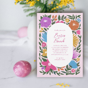 Invitation Jolie florale Brunch de Pâques Rose