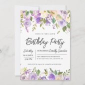 Invitation Jolie florale violette 90e fête d'anniversaire (Devant)
