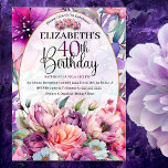 Invitation Jolie florale violette et rose 40e anniversaire<br><div class="desc">Plutôt Purple et Rose Aquarelle Florale 40e Anniversaire Invitation Pour Femmes. Il Est Facile De Changer L'Exemple De Texte En Vous Propre En Cliquant Sur Personnaliser. Cliquez Sur Personnaliser/Modifier Avec L'Outil De Conception Pour Modifier Le Type De Police, La Couleur De Police, La Taille De Police Ou Pour Ajouter/Supprimer/Modifier Le...</div>