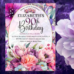 Invitation Jolie florale violette et rose 90e anniversaire<br><div class="desc">Plutôt Purple et Rose Aquarelle Florale 90e Anniversaire Invitation Pour Femmes. Il Est Facile De Changer L'Exemple De Texte En Vous Propre En Cliquant Sur Personnaliser. Cliquez Sur Personnaliser/Modifier Avec L'Outil De Conception Pour Modifier Le Type De Police, La Couleur De Police, La Taille De Police Ou Pour Ajouter/Supprimer/Modifier Le...</div>