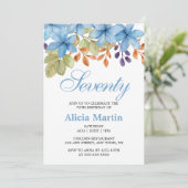 Invitation Jolie Flore Bleue Verdure À Tout Âge Anniversaire (Debout devant)