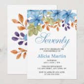 Invitation Jolie Flore Bleue Verdure À Tout Âge Anniversaire (Devant / Derrière)