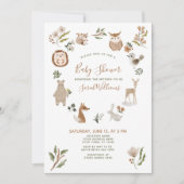 Invitation Jolie forêt Animaux Script Baby shower Boho (Devant)